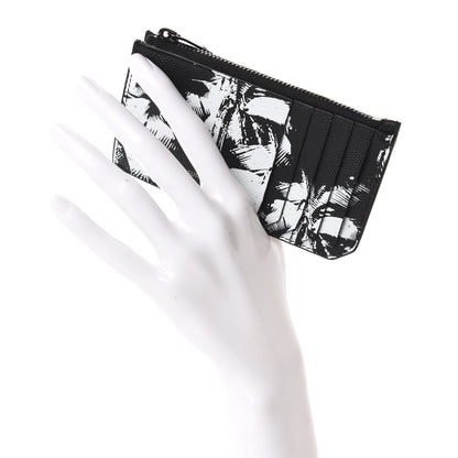 Saint Laurent Grain de Poudre Palm Tree 5 Fragments Zip Pouch Card Holder Black 2 of 7