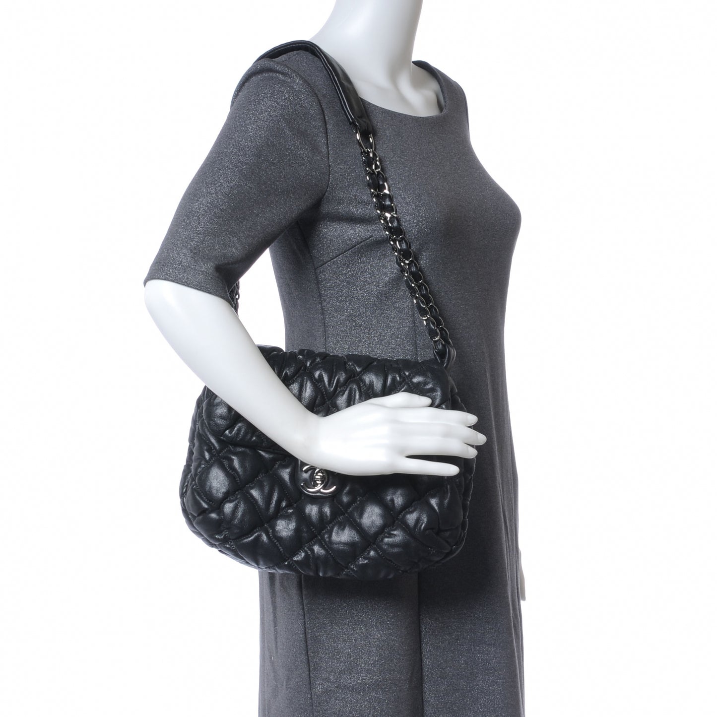 Lambskin Bubble Quilt Flap Bag Black