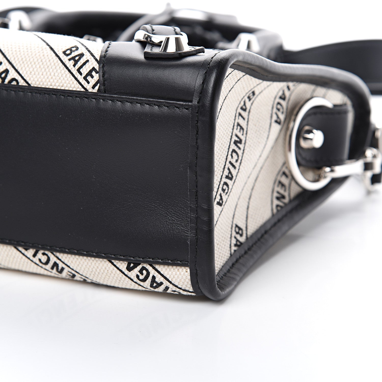 Balenciaga Canvas Satin Calfskin Diagonal Allover Logo Print Classic Silver Hardware Mini City Natural Black 9 of 9