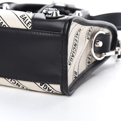 Balenciaga Canvas Satin Calfskin Diagonal Allover Logo Print Classic Silver Hardware Mini City Natural Black 9 of 9