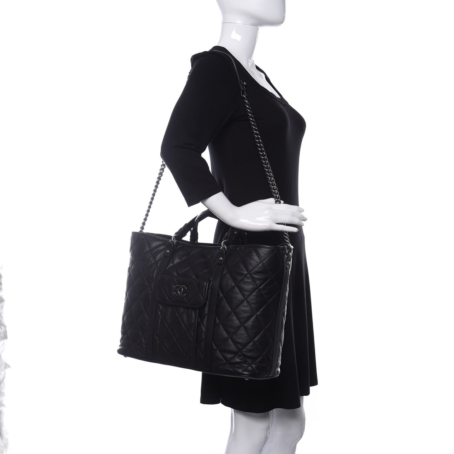 Chanel Calfskin Quilted Casual Riviera Tote Black 2 of 12