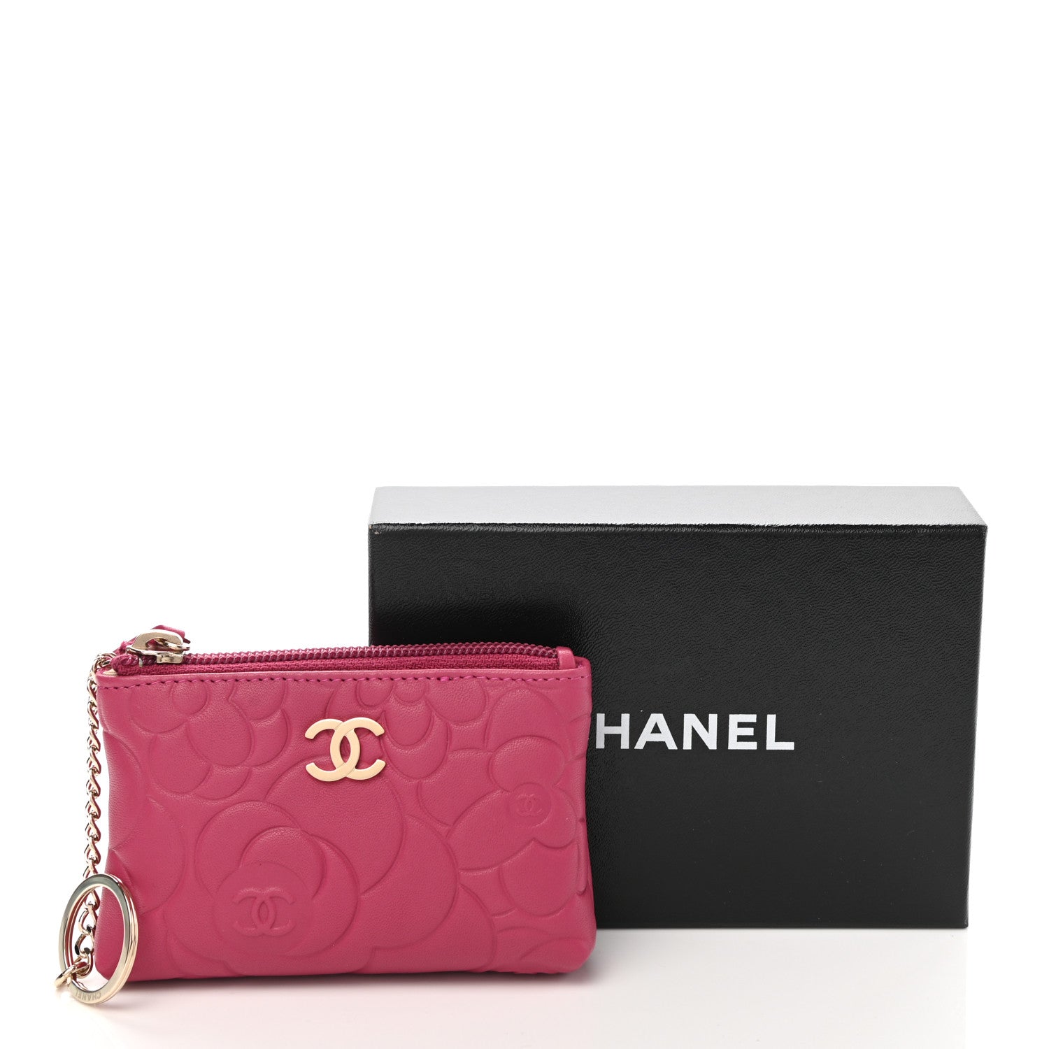 Chanel Lambskin Camellia Embossed Key Holder Case Fuchsia 8 of 8
