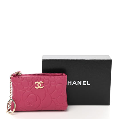 Chanel Lambskin Camellia Embossed Key Holder Case Fuchsia 8 of 8