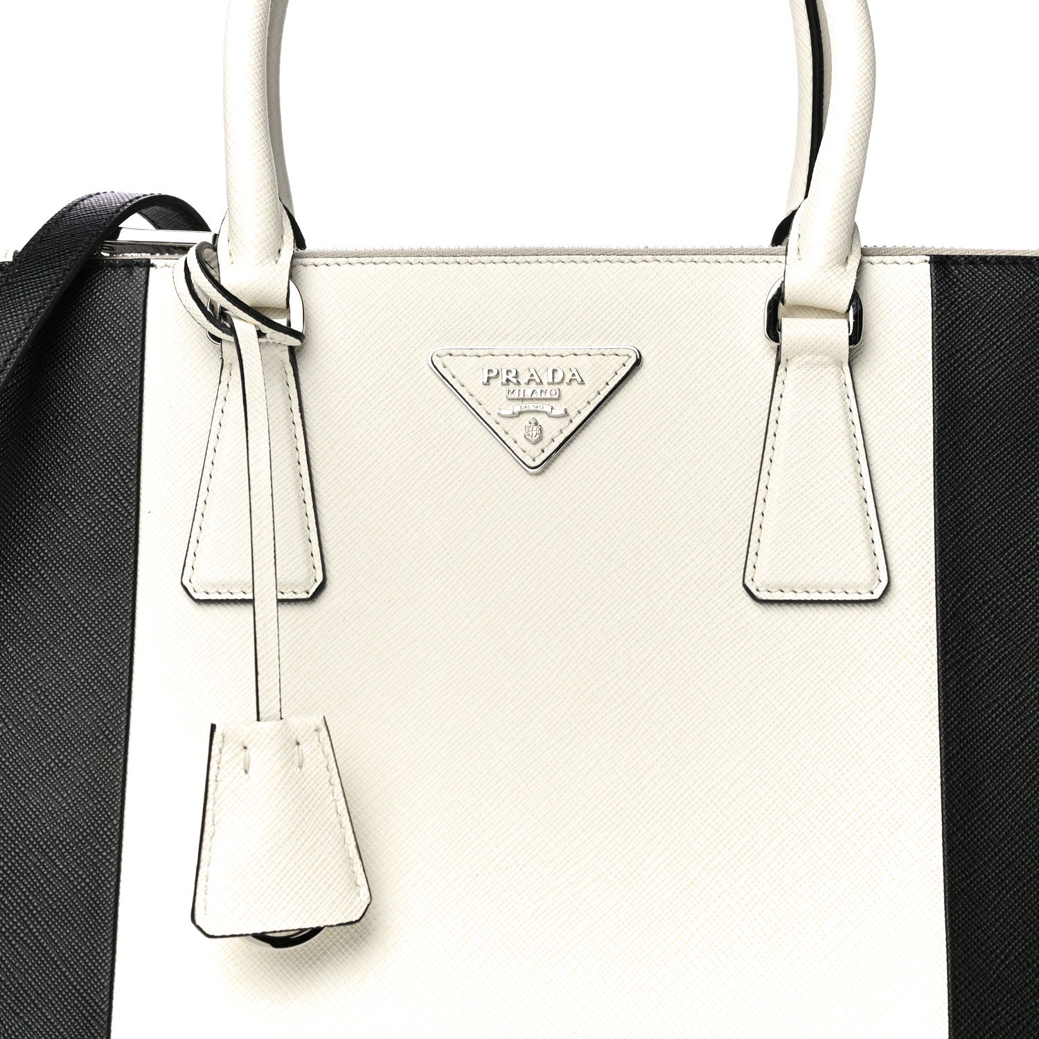 Prada Saffiano Lux Small Bi-Color Galleria Double Zip Tote Black White 7 of 13