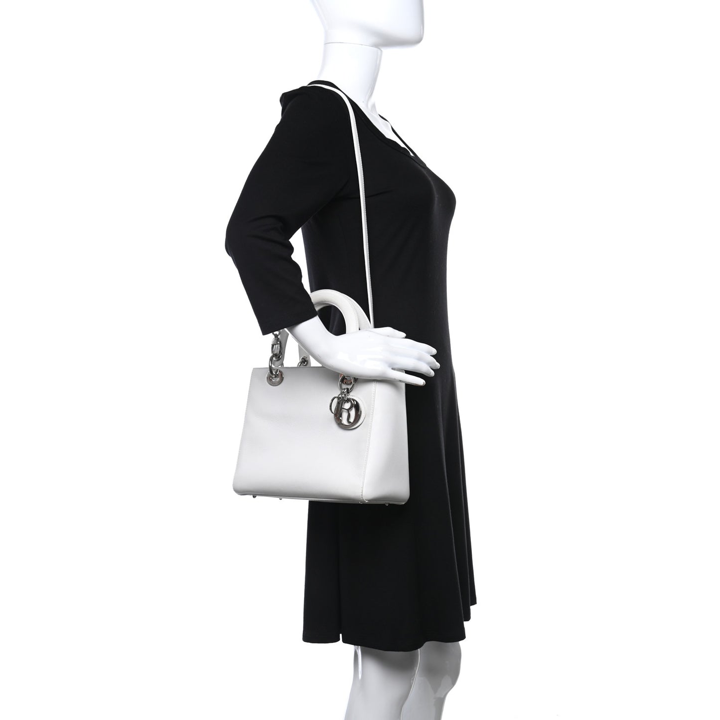 Grained Calfskin Medium Lady Dior White