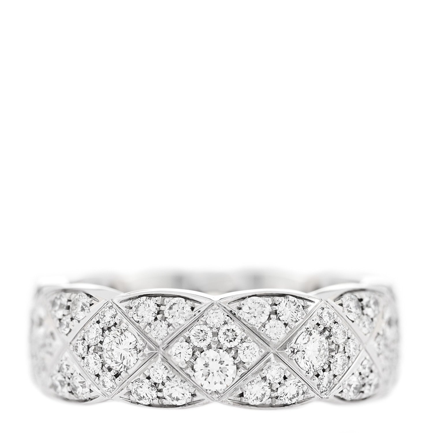 Chanel 18K White Gold Diamond Small Coco Crush Full Paved Ring 54