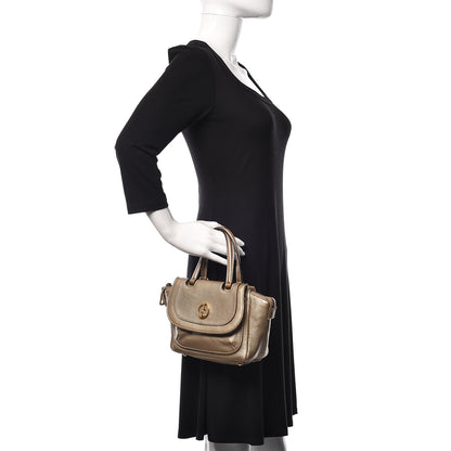 Gucci Metallic Pebbled Calfskin Small 1973 Top Handle Satchel Golden Beige 2 of 13