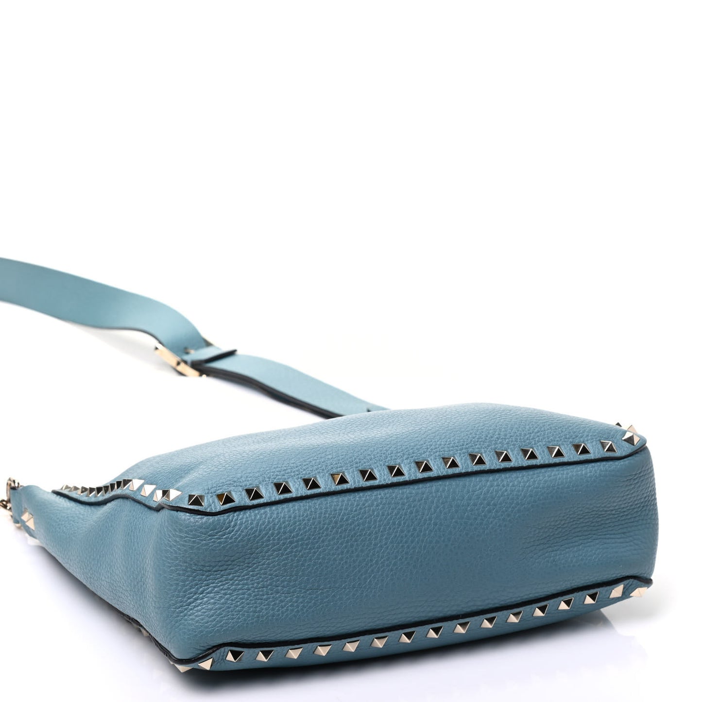 Pebbled Calfskin Small Rockstud Flip-Lock Messenger Bag Light Blue