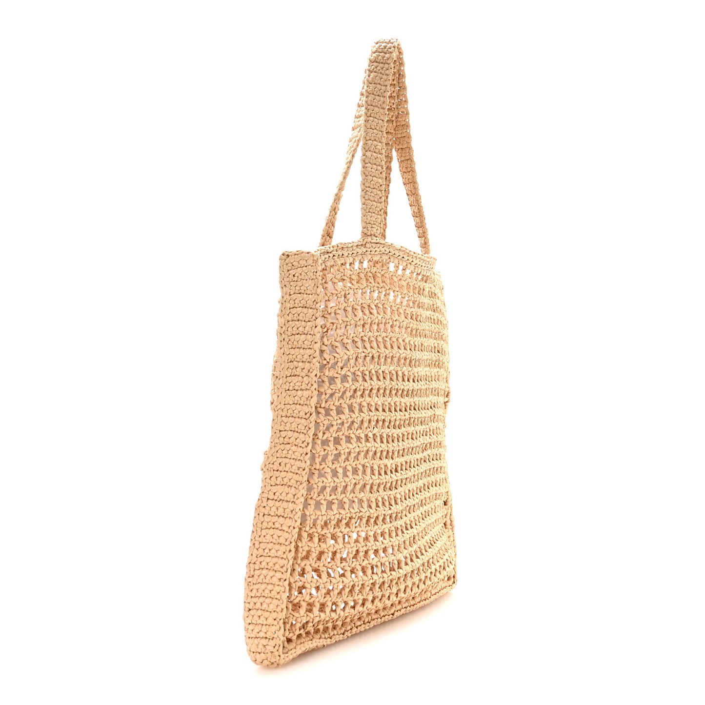 Yarn Raffia Effect Crochet Logo Embroidered Tote Bag Naturale