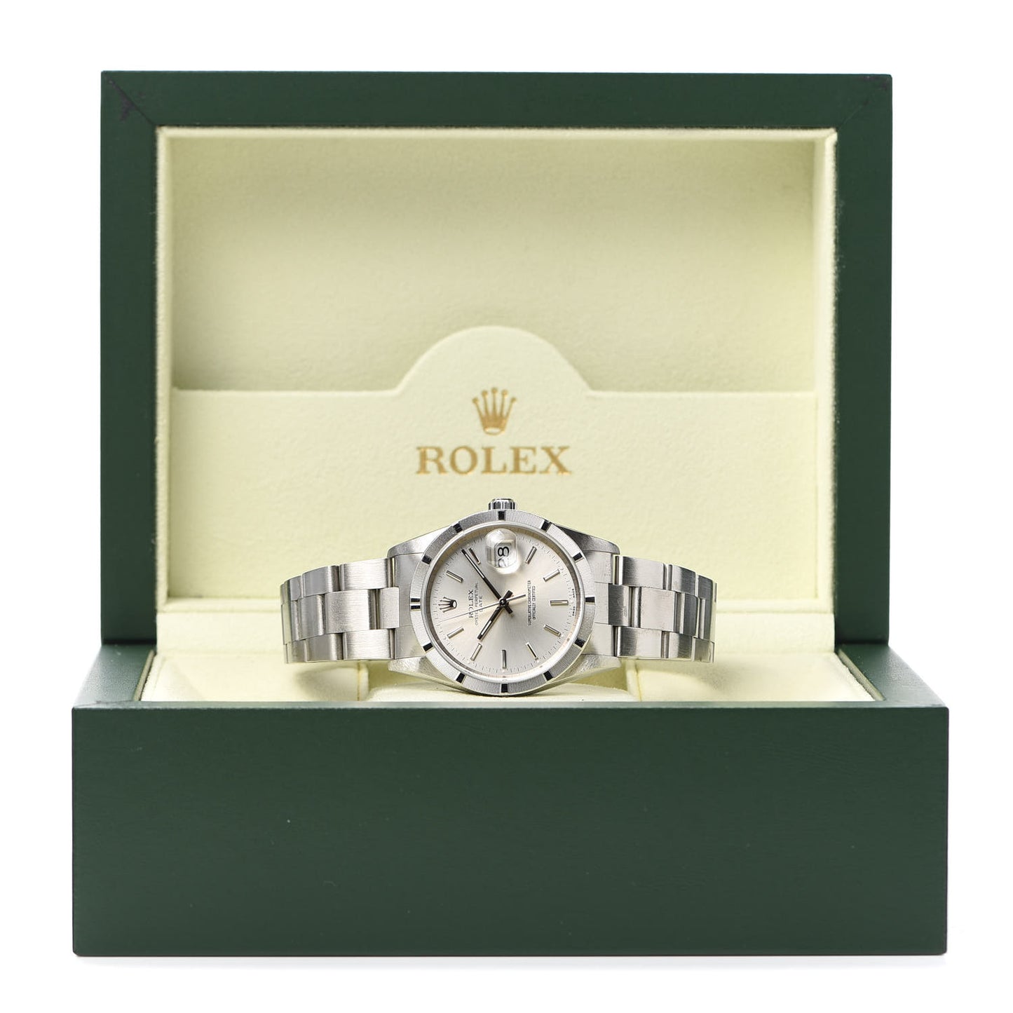 Stainless Steel 34mm Oyster Perpetual Date Watch Silver 15210