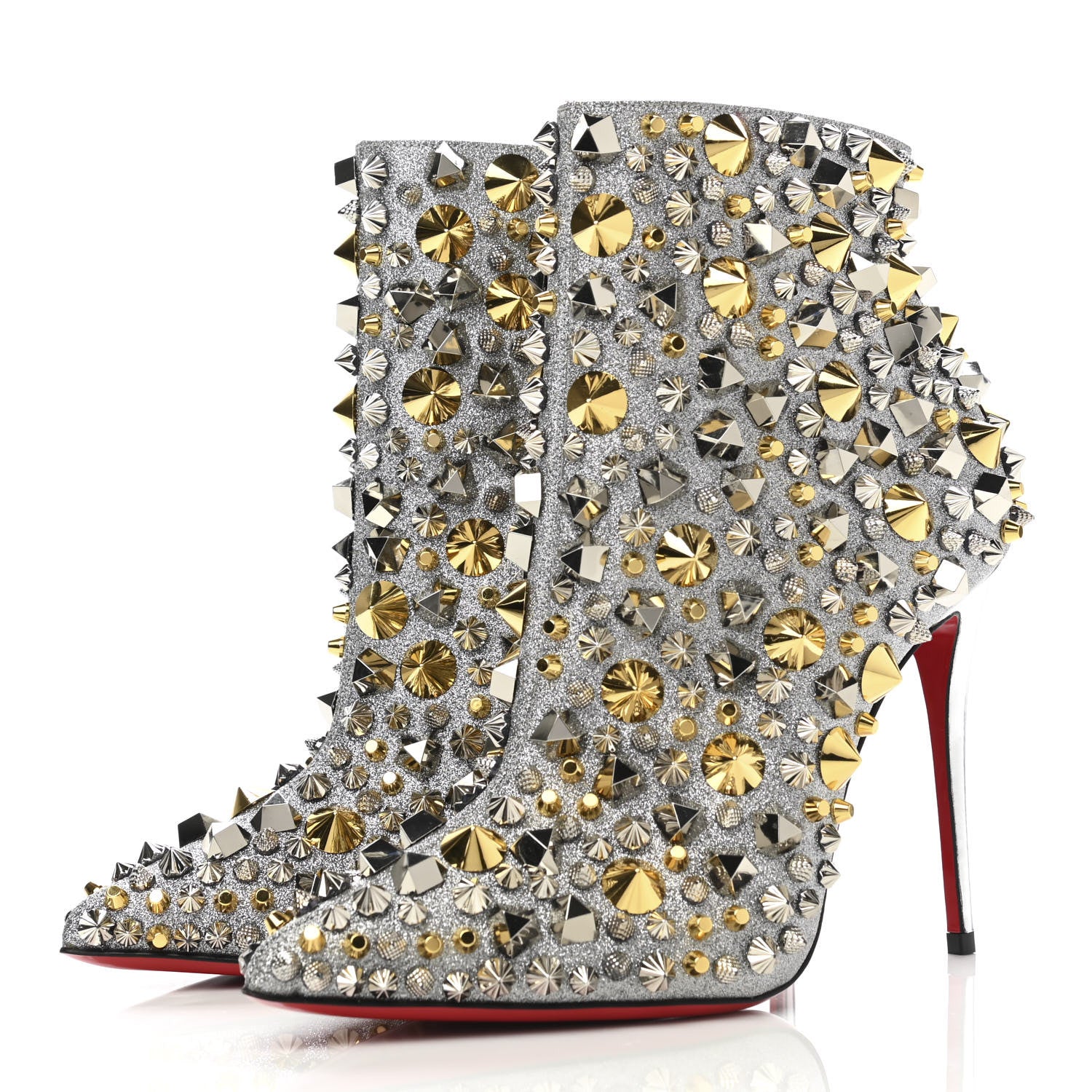 Christian Louboutin Calfskin Specchio Glitter So Full Kate 100 Ankle Boots 37 Silver Multicolor 3 of 8