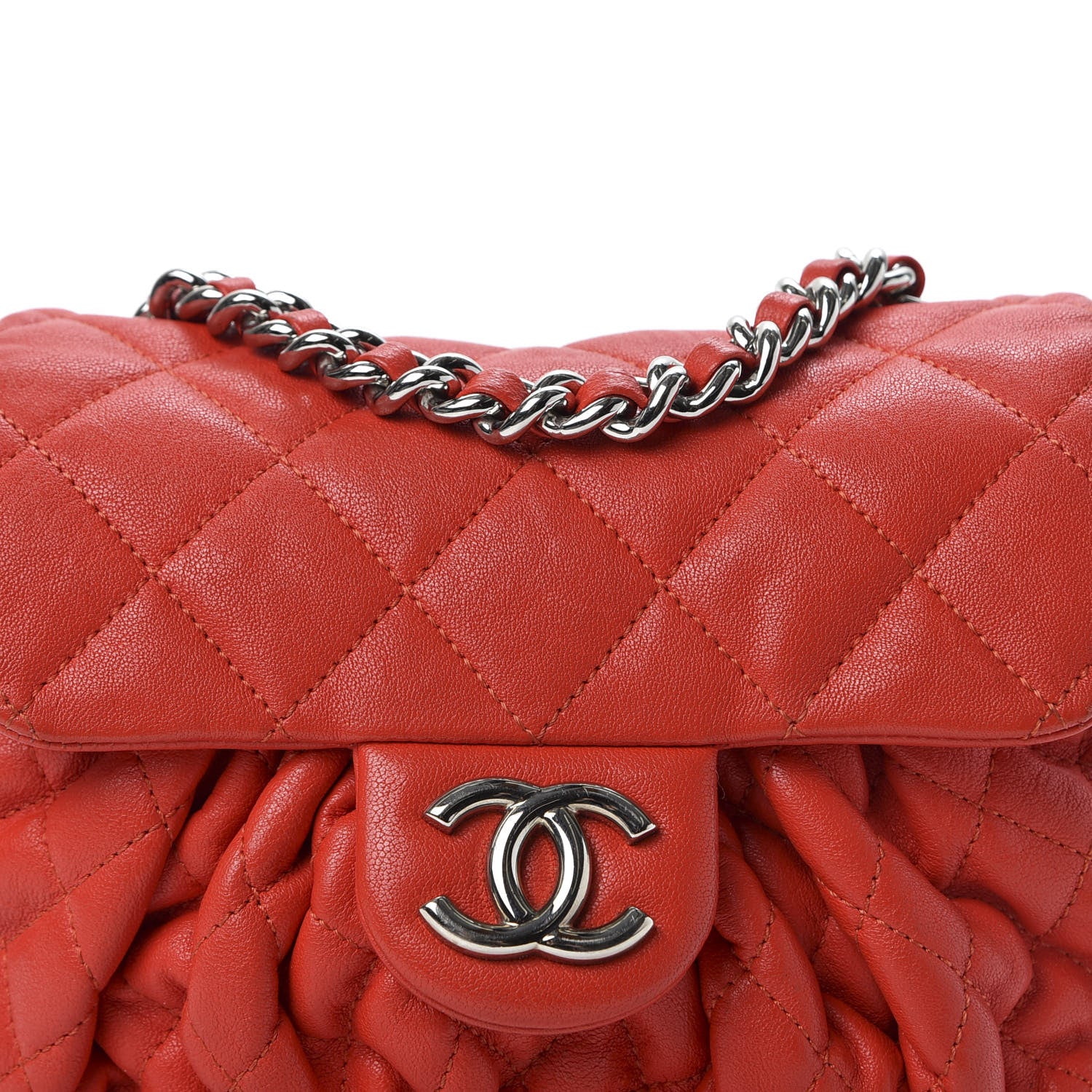 Chanel Washed Lambskin Mini Chain Around Messenger Red 9 of 10