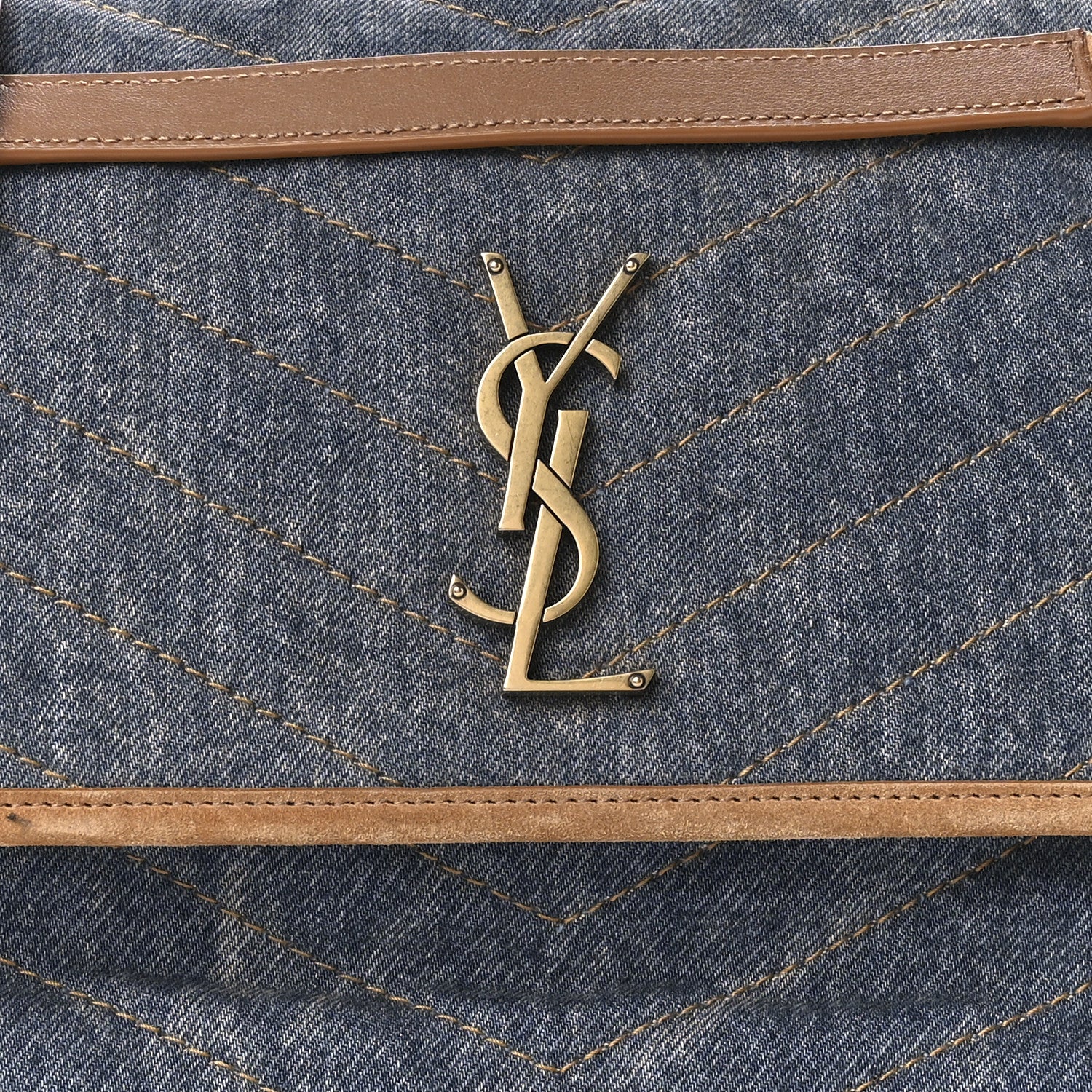 Saint Laurent Denim Suede Monogram Medium Niki Chain Satchel Blue Cinnamon 8 of 13