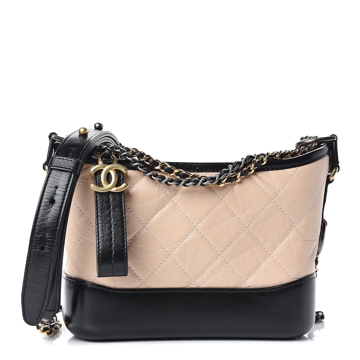 Chanel Aged Calfskin Quilted Small Gabrielle Hobo Beige Black 1 of 10