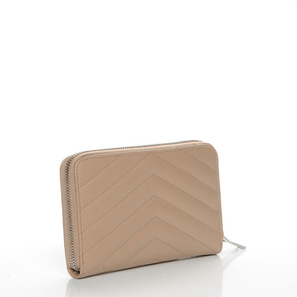 Saint Laurent Grain De Poudre Matelasse Chevron Monogram Zip Around Wallet Dark Beige 3 of 7