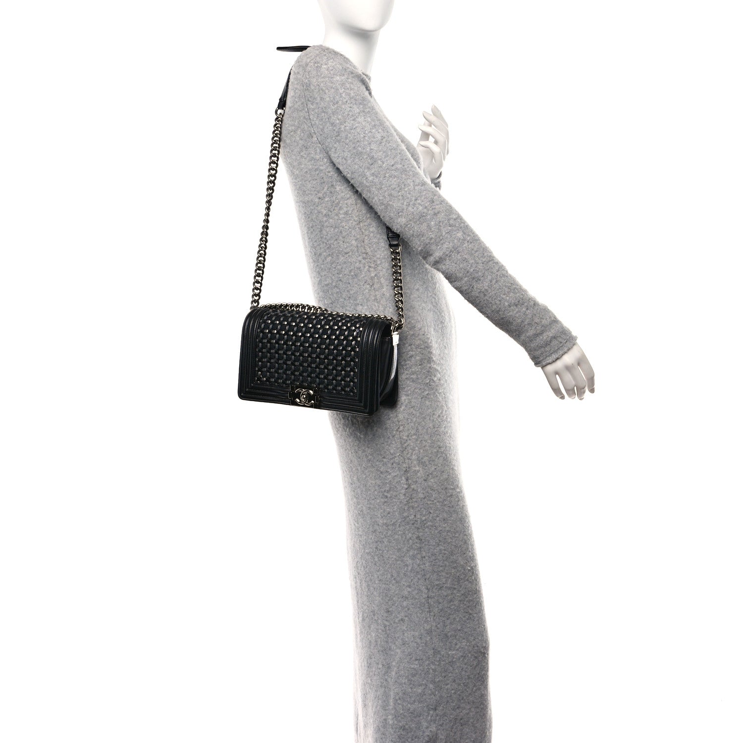 Chanel Calfskin Patent Braided Medium Boy Flap Black 2 of 10