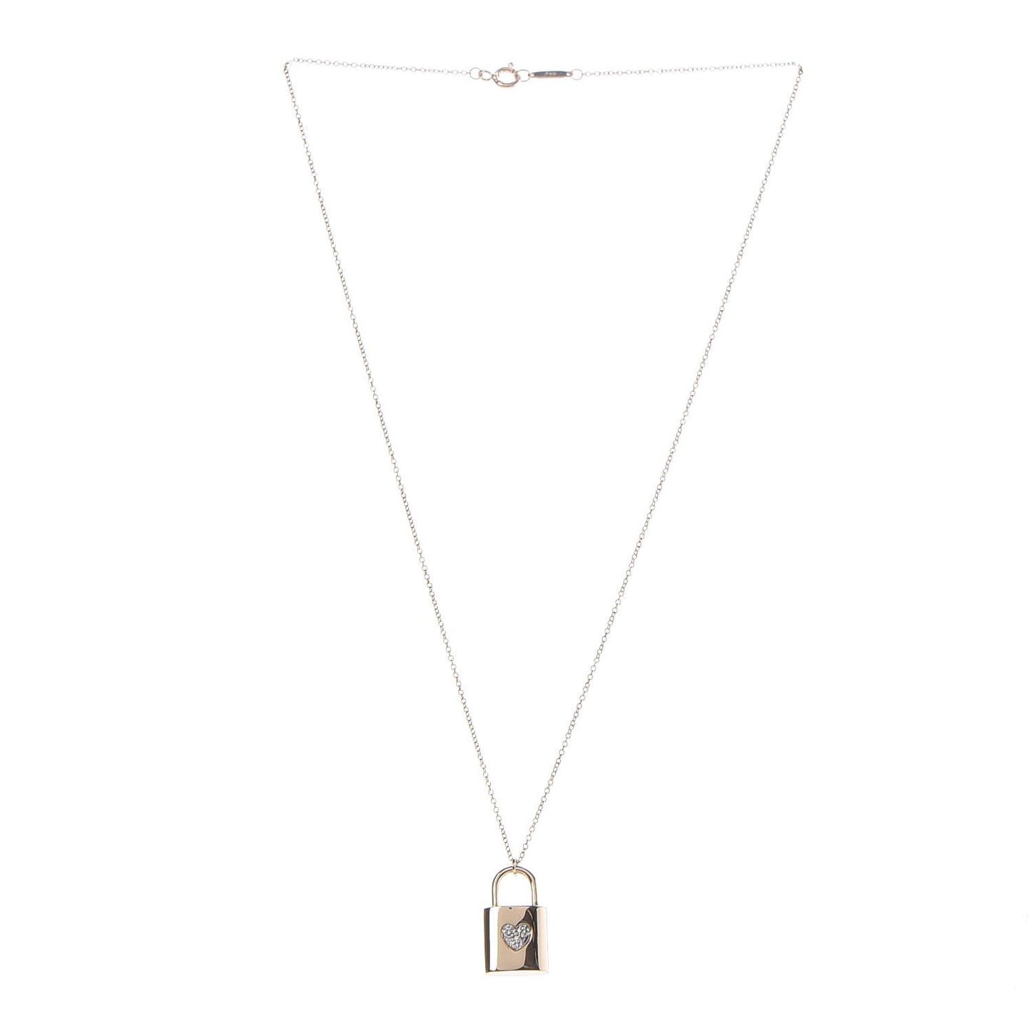 18K Yellow Gold Diamond Mini Heart Lock Pendant Necklace