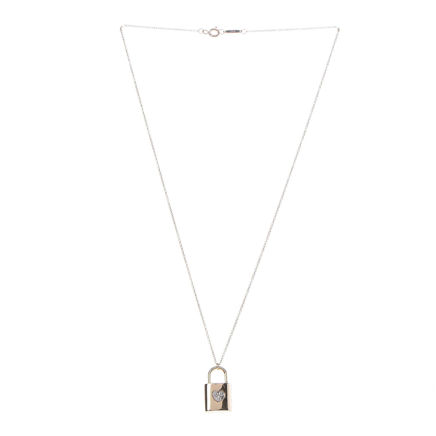 Tiffany 18K Yellow Gold Diamond Mini Heart Lock Pendant Necklace 3 of 7