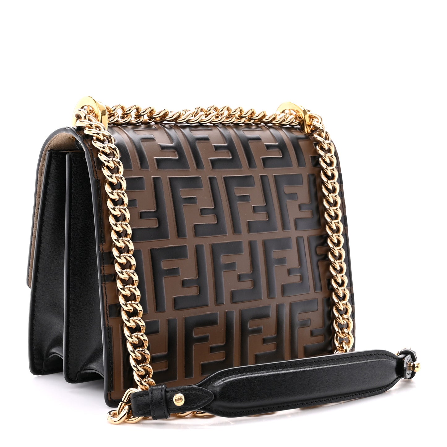 Vitello Liberty Bi-Color FF 1974 Embossed Small Kan U Shoulder Bag Maya Black
