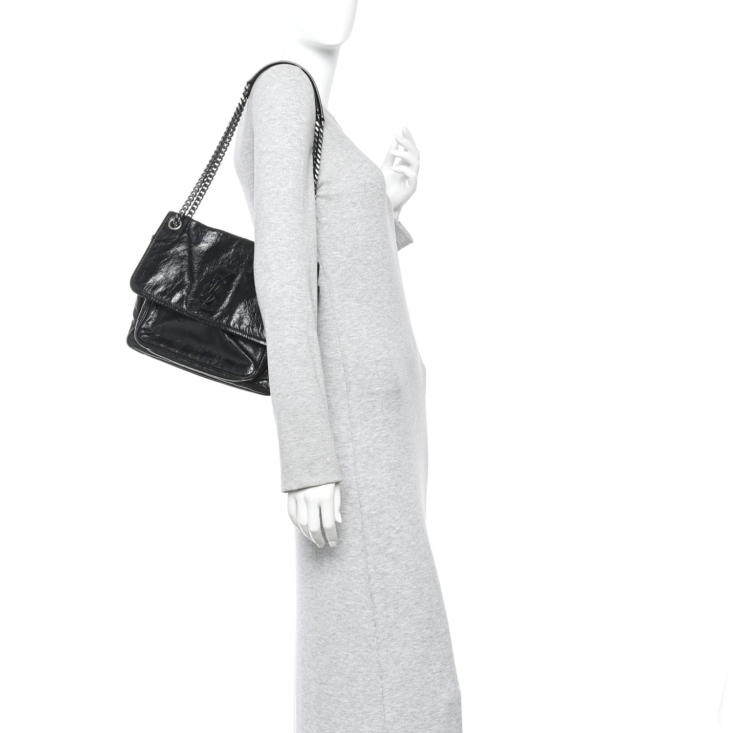 Saint Laurent Crinkled Calfskin Monogram Medium Niki Chain Satchel Black 2 of 13