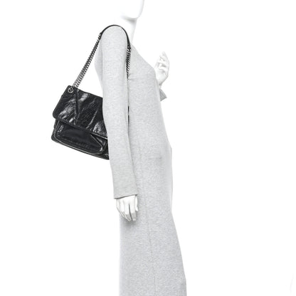Saint Laurent Crinkled Calfskin Monogram Medium Niki Chain Satchel Black 2 of 13