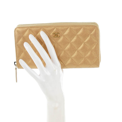 Chanel Pearly Caviar Quilted Large Gusset Zip Around Wallet Gold 2 of 8