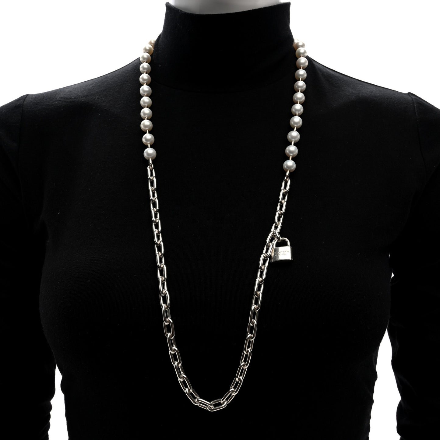Sterling Silver Cultured Pearl HardWear Lock Necklace