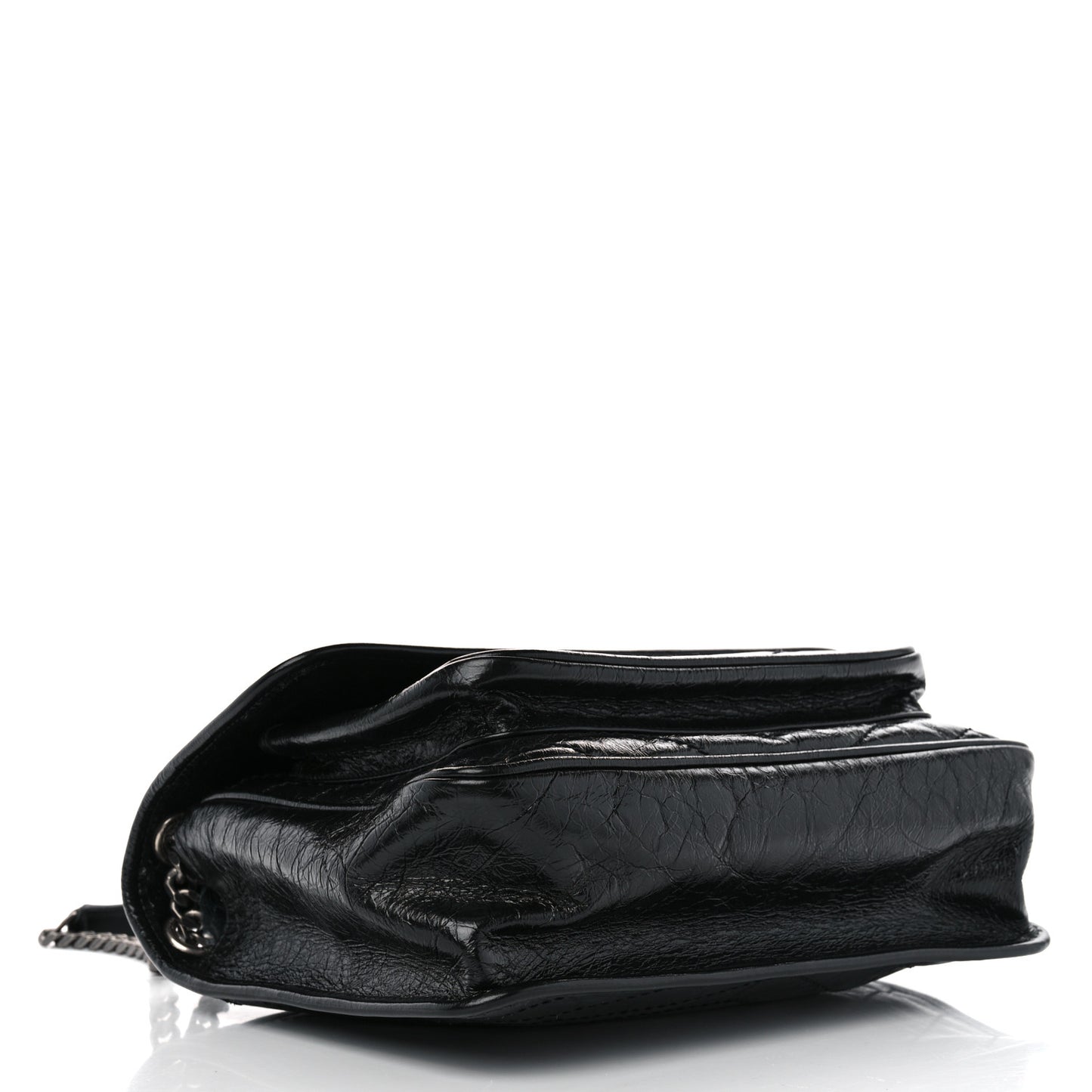 Crinkled Calfskin Matelasse Monogram Medium Niki Chain Satchel Black