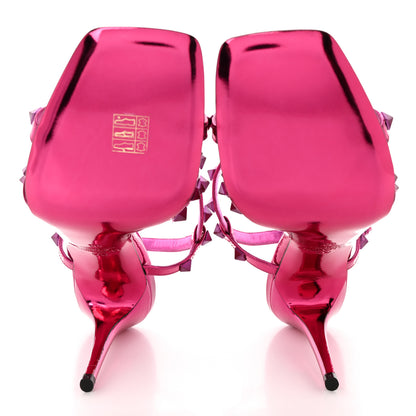 Valentino Garavani Metallic Calfskin Rockstud Ankle Strap 100mm Sandals 39 Pink 5 of 11