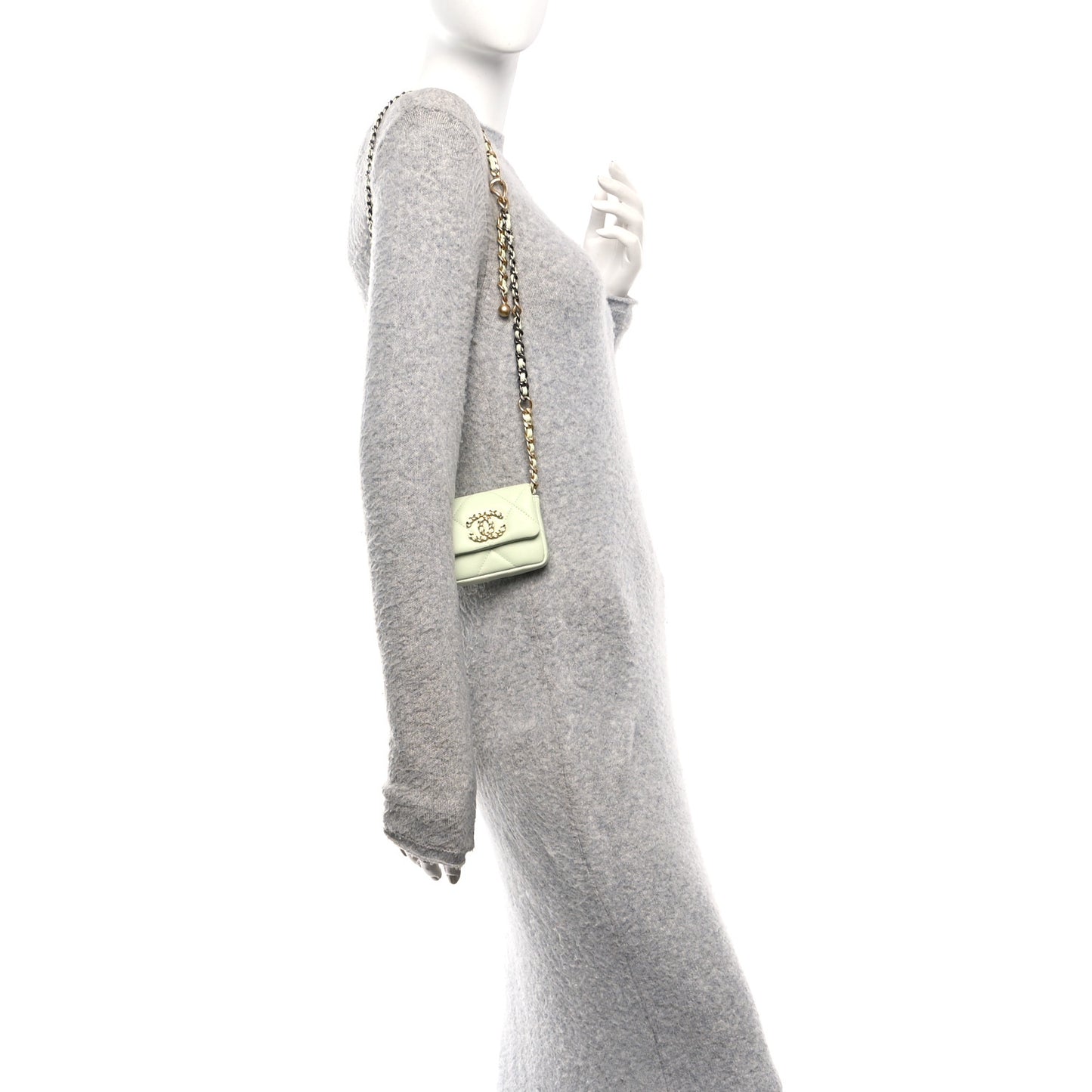 Lambskin Quilted Chanel 19 Flap Mini Shoulder Bag Light Green