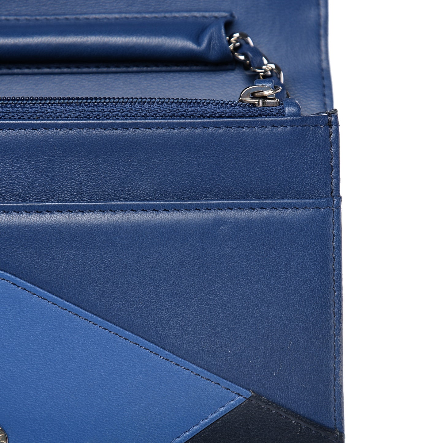 Lambskin Stitched Wallet On Chain WOC Blue