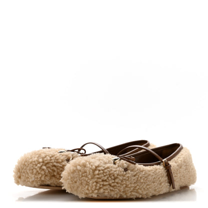 Gucci Shearling Horsebit Ballet Flats 38.5 Beige 4 of 10