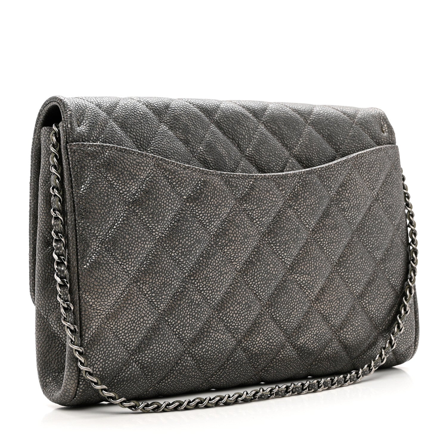 Chanel Metallic Caviar Quilted Clutch With Chain Flap Dark Silver 4 of 8