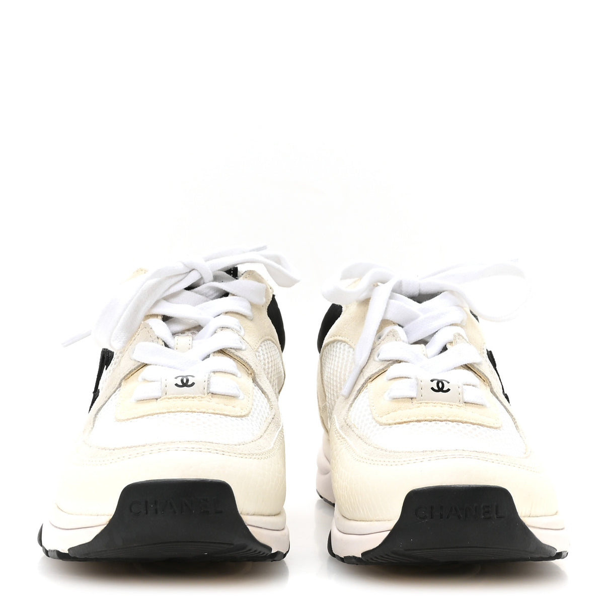 Mesh Suede Calfskin Grained Calfskin Womens CC Sneakers 36 White Black