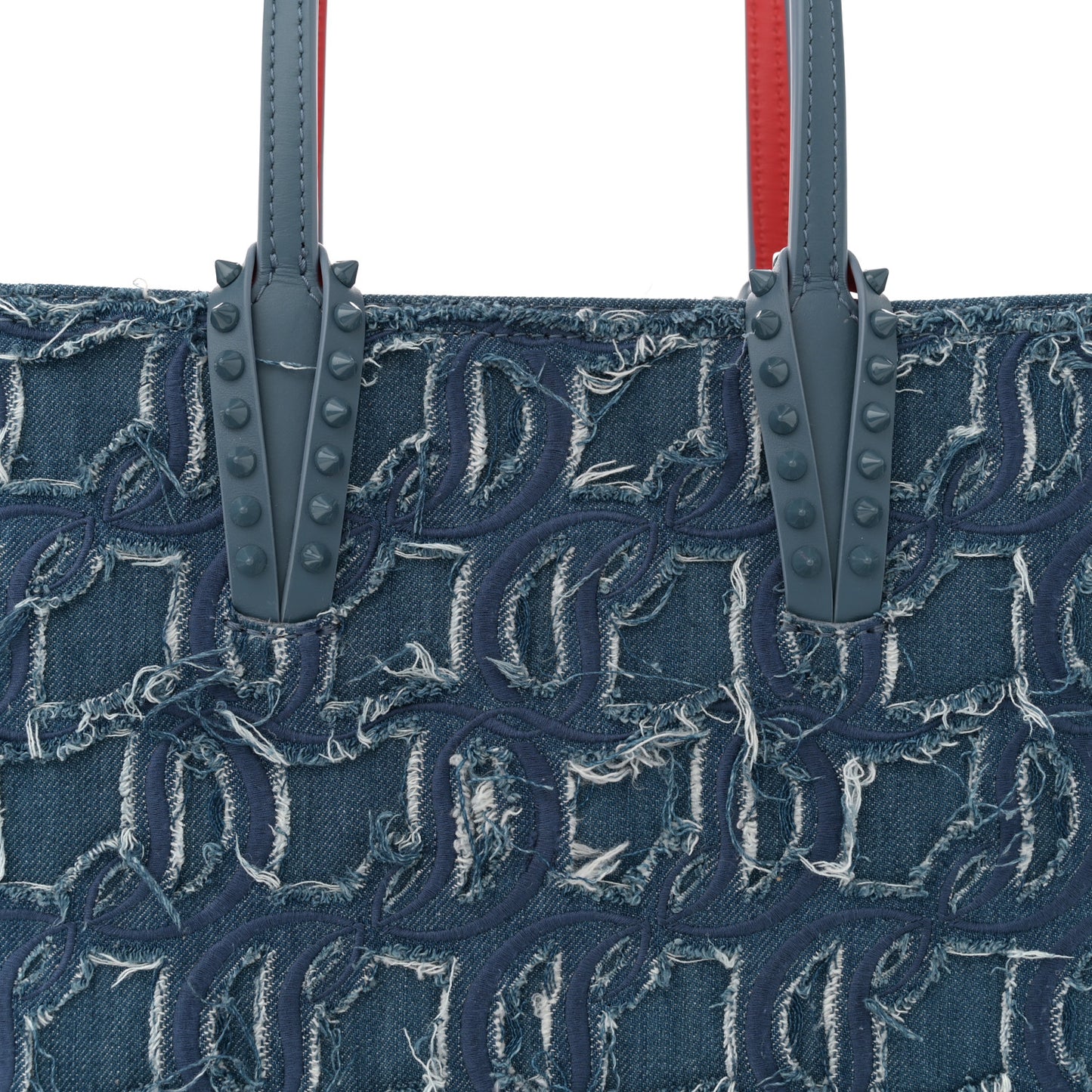 Denim Embroidered Spikes East West Cabata Tote Blue