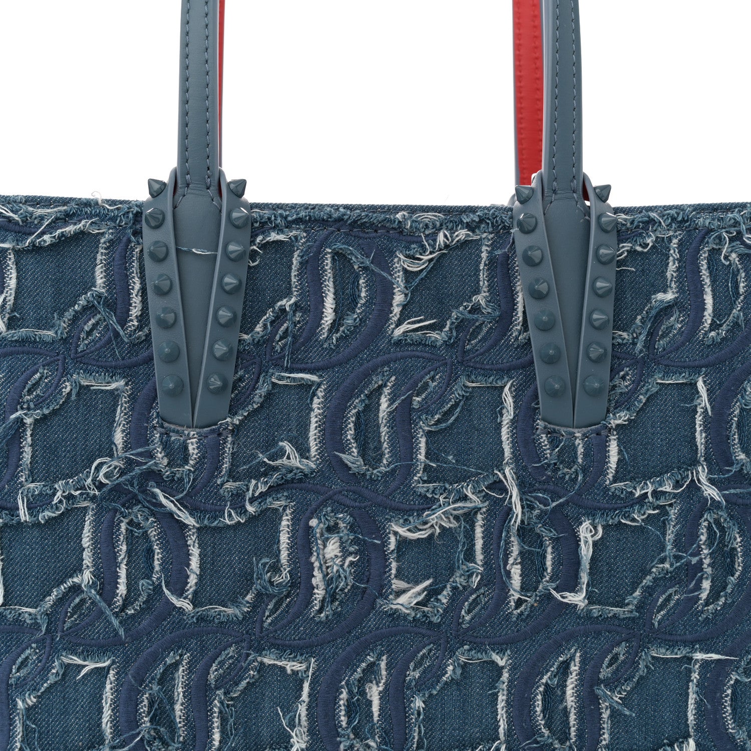 Christian Louboutin Denim Embroidered Spikes East West Cabata Tote Blue 9 of 12