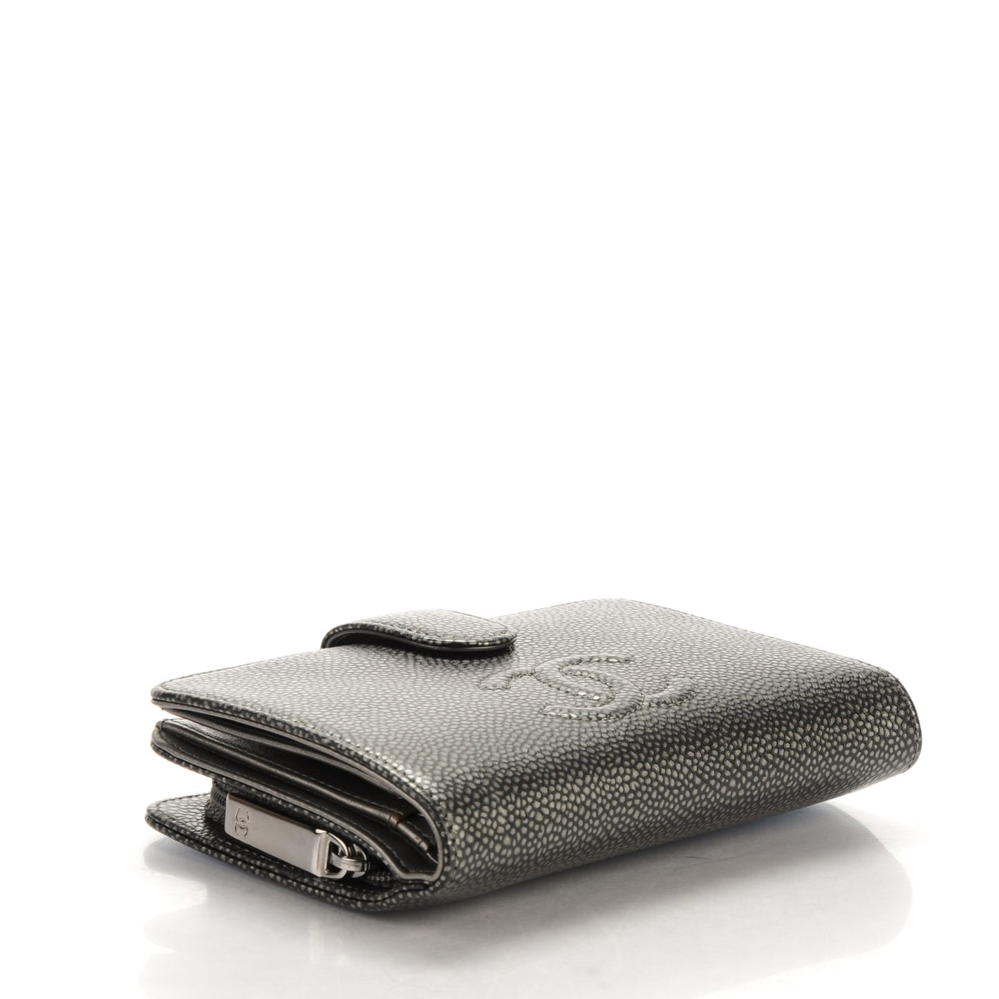 Metallic Caviar Timeless CC Zipped Pocket Wallet Dark Silver