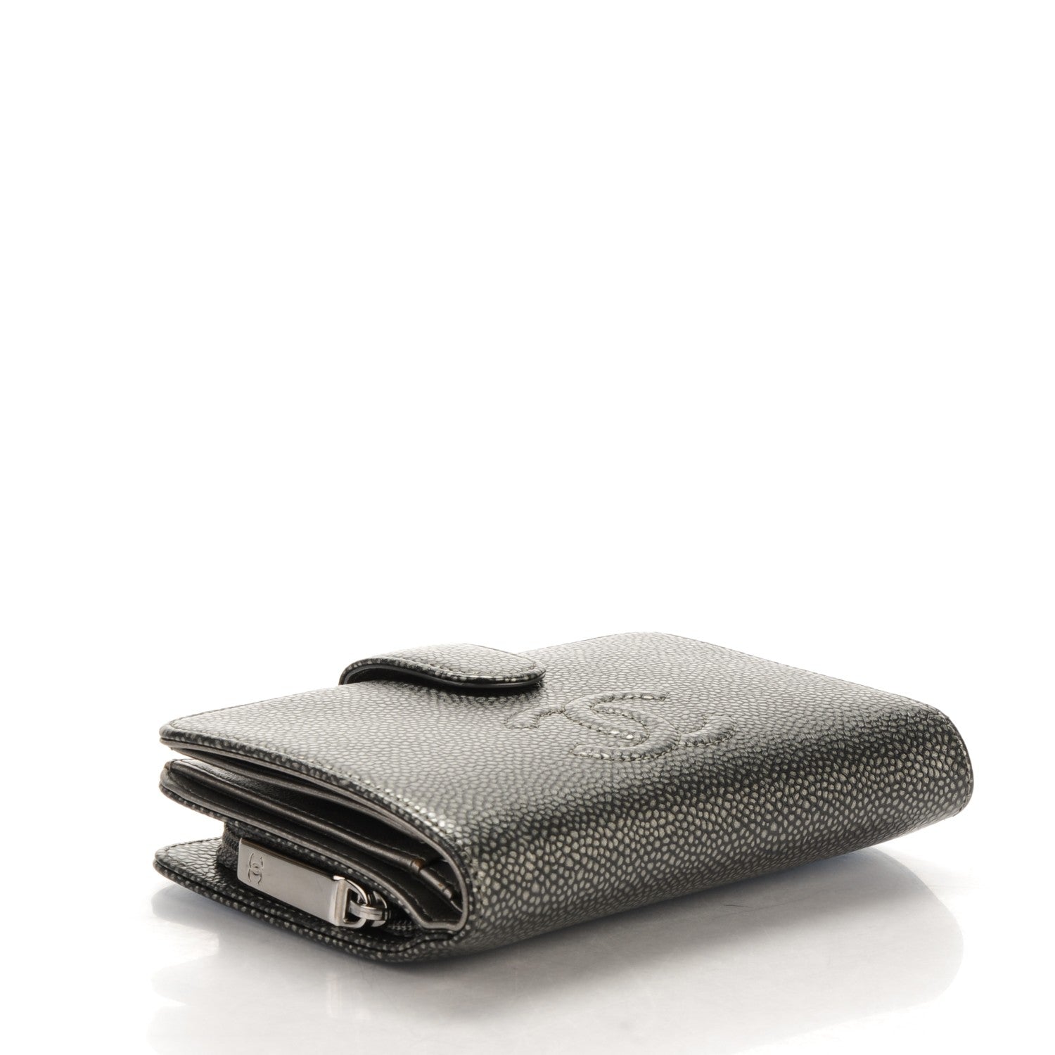 Chanel Metallic Caviar Timeless CC Zipped Pocket Wallet Dark Silver 4 of 8