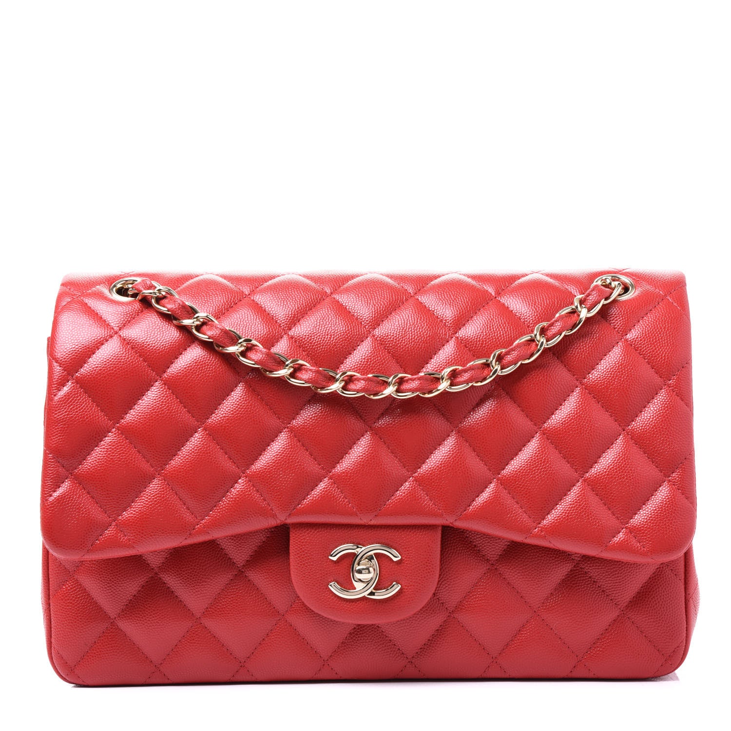 Chanel Caviar Quilted Jumbo Double Flap Red 1 of 9