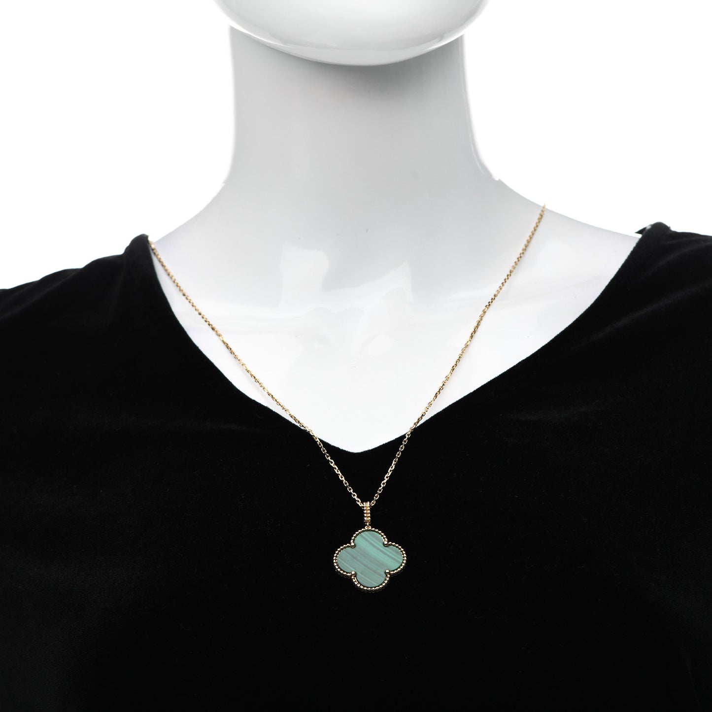 18K Yellow Gold Malachite Magic Alhambra Pendant Necklace