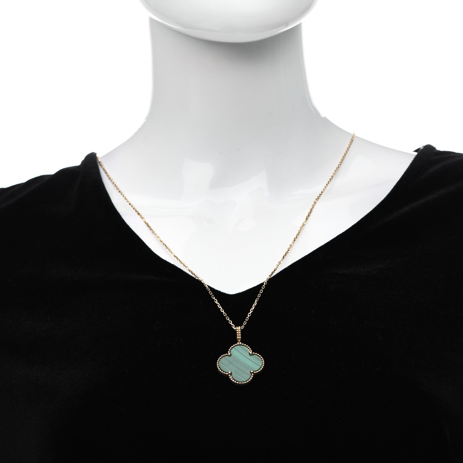 Van Cleef & Arpels 18K Yellow Gold Malachite Magic Alhambra Pendant Necklace 2 of 6