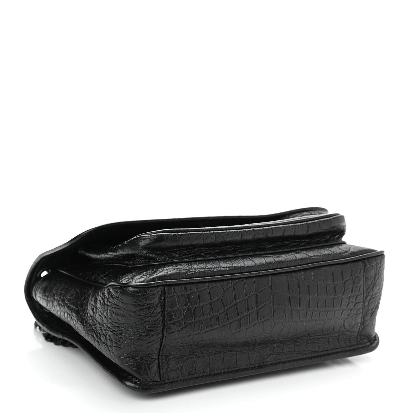 Crocodile Embossed Lambskin Monogram Medium Niki Chain Satchel Black