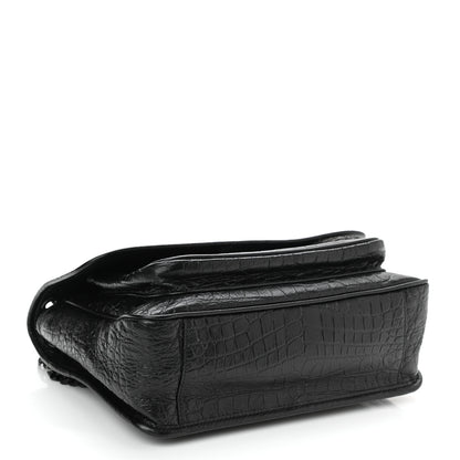 Saint Laurent Crocodile Embossed Lambskin Monogram Medium Niki Chain Satchel Black 4 of 9