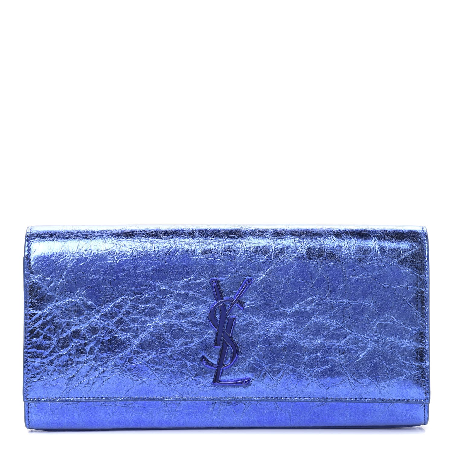 Saint Laurent Metallic Crinkled Calfskin Classic Monogram Cassandre Clutch Blue 1 of 9