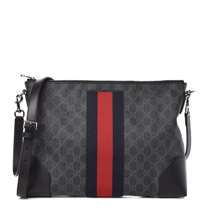Gucci Soft GG Supreme Monogram Appia Calfskin Web East West Messenger Bag Black Grey 1 of 9