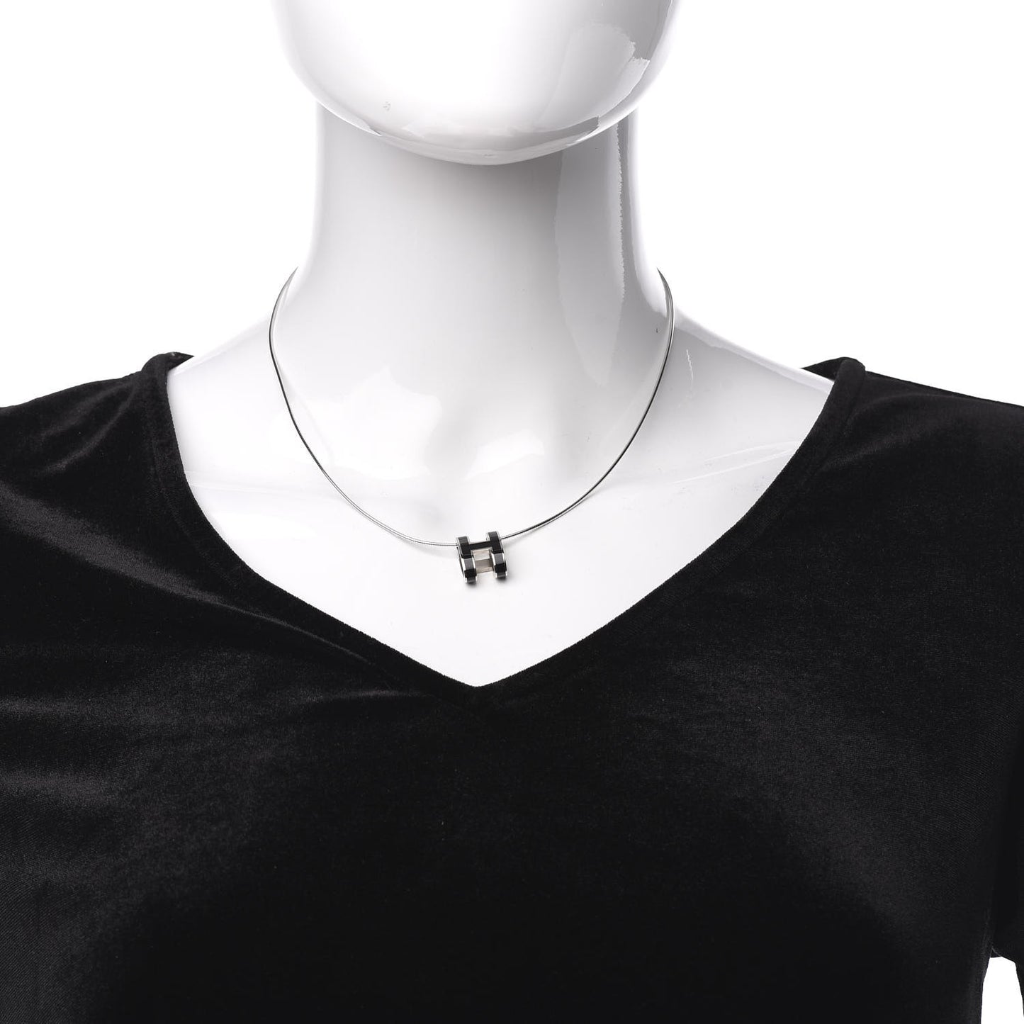Lacquered Palladium Pop H Pendant Necklace Black