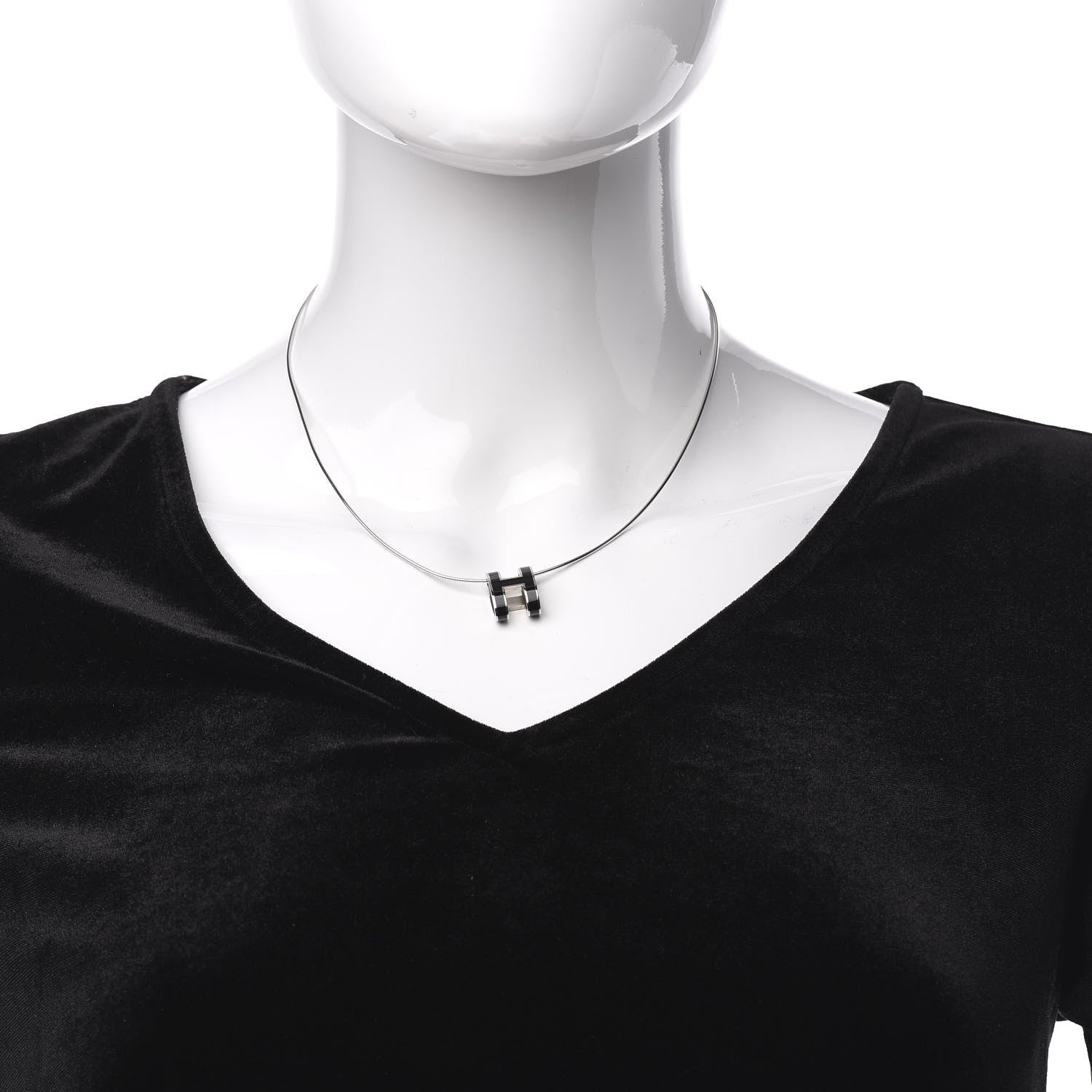Hermes Lacquered Palladium Pop H Pendant Necklace Black 2 of 6