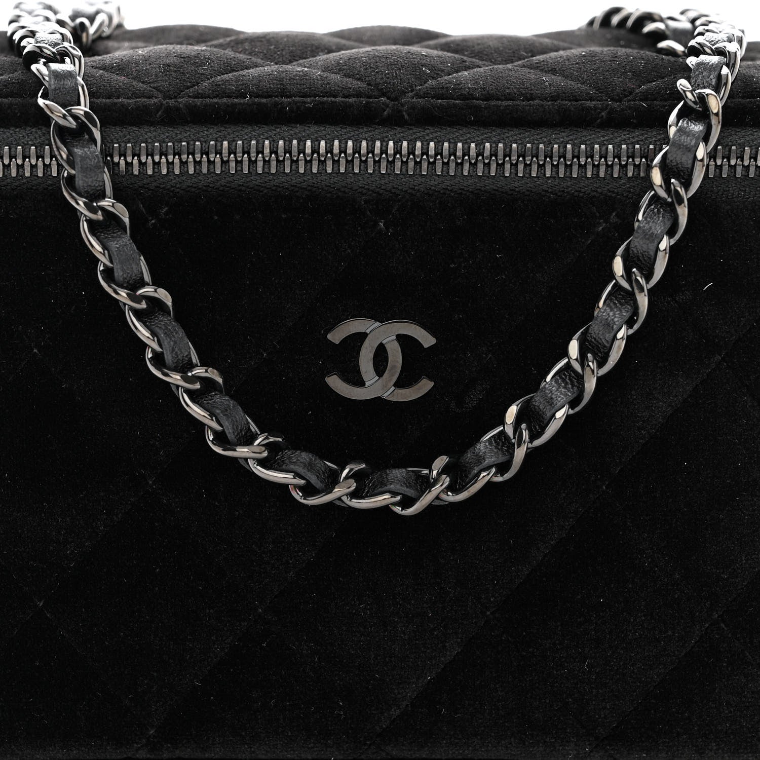 Chanel Velvet Quilted Small Vanity Case With Chain Black 8 of 10