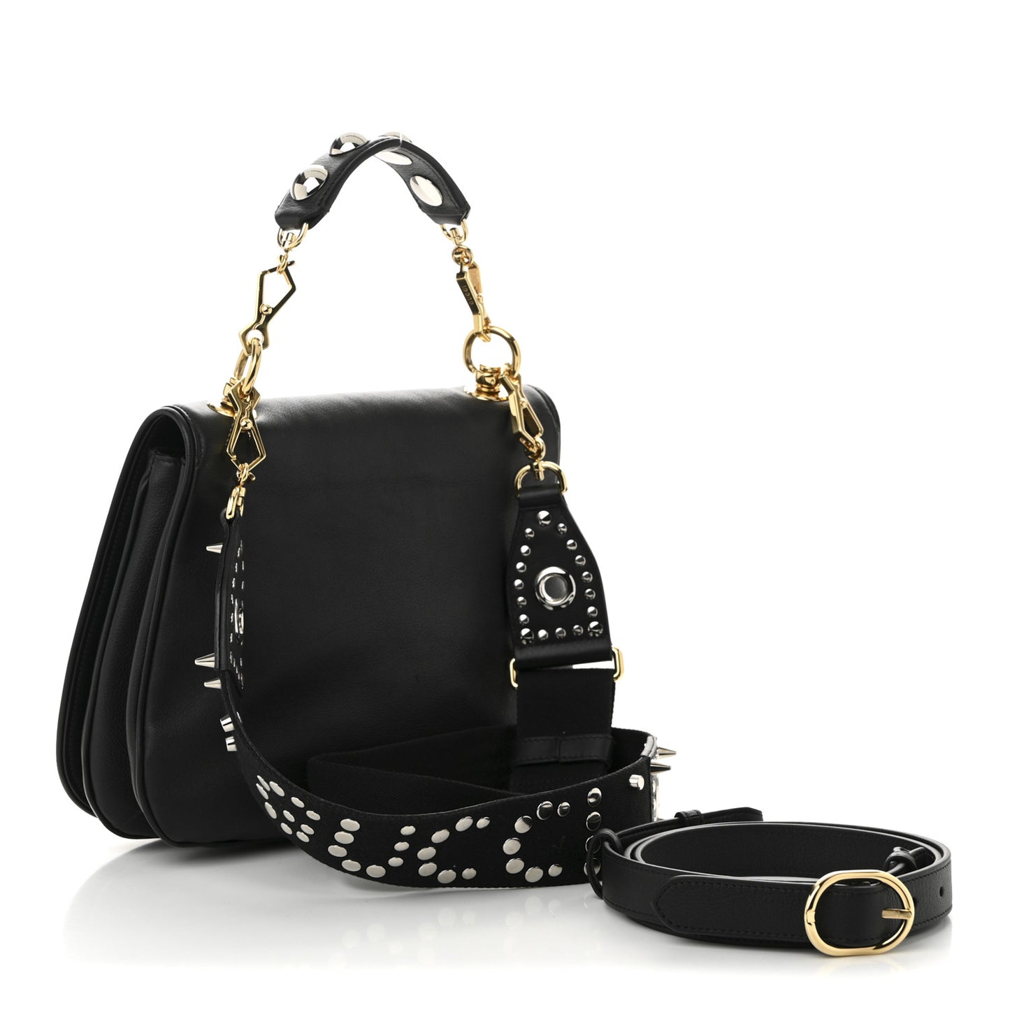 Roxy Calfskin Studded Medium Blondie Shoulder Flap Bag Black
