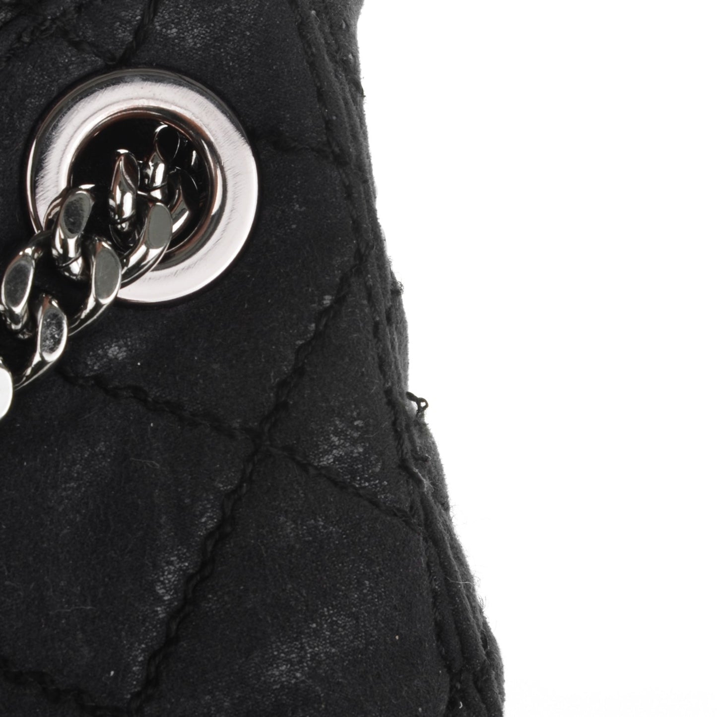 Quilted Shaggy Deer Large Falabella Bucket Bag Black
